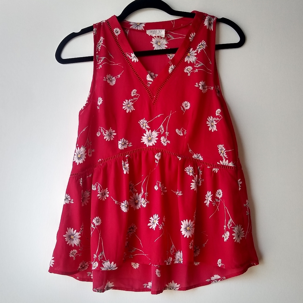 💙 sienna sky red floral daisy peplum tank blouse
